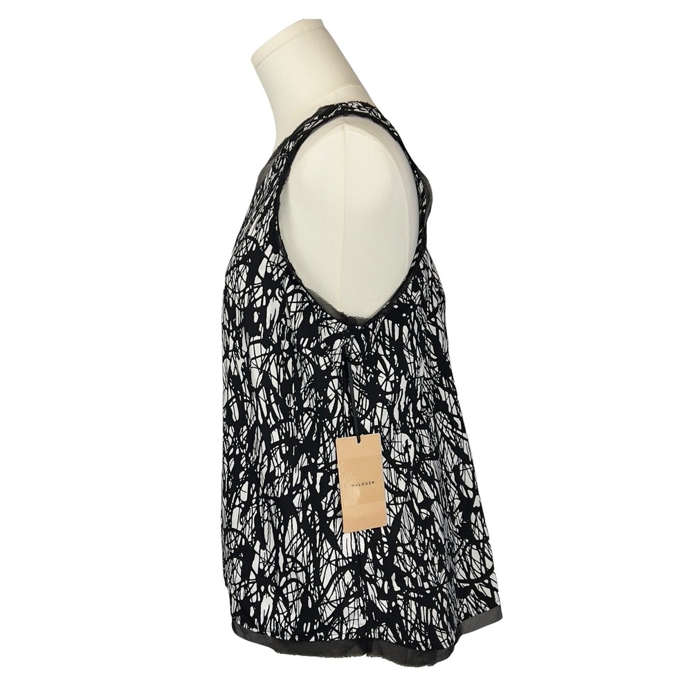 Halogen Abstract Print Tank Medium Black‎ White Sleeveless Raw Edge Trim NEW - Picture 3 of 8